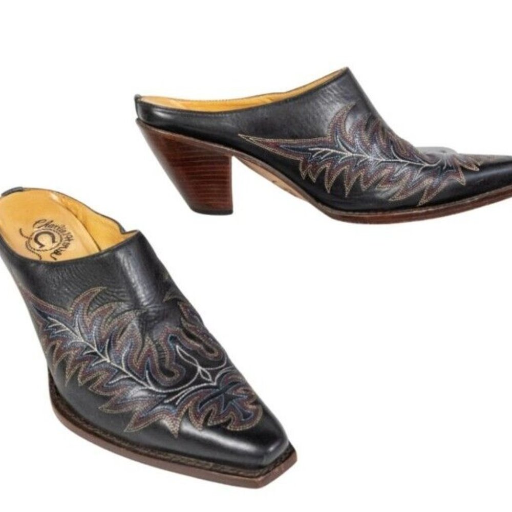 CHARLIE 1 HORSE by Lucchese Black Whip Stitch Western Boot Mule Slide